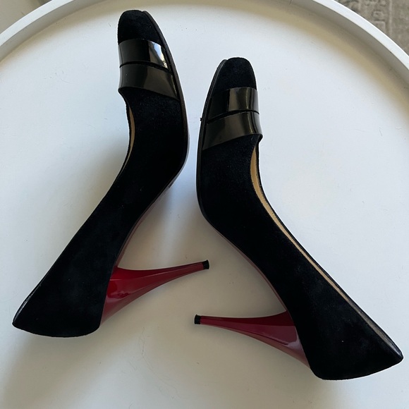 MUGNAI Black Suede Red Sole Heels Italy EU 39/US 8 - Picture 14 of 16